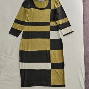 Danny & Nicole Striped Black and Green Midi Dress